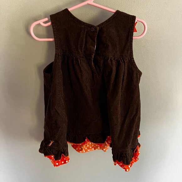 Thanksgiving Turkey Dress Baby Girl Dress ?Vintage Size 2T Bows Brown & Orange - Picture 7 of 8